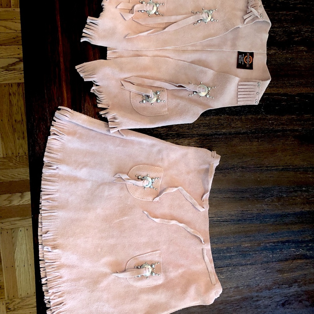 100% Leather Fringe Cowgirl Vest and Skirt Youth Costume